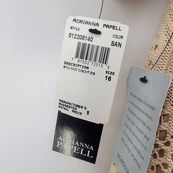 Adrianna Papell Crochet Lace Shift Dress Sand Beige Size‎ 16 New - Picture 7 of 11